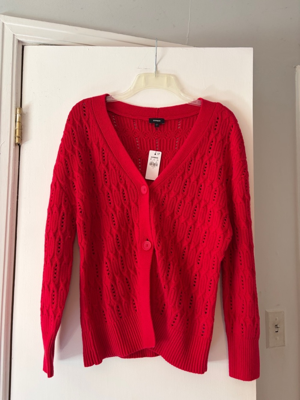 Express Bright Red V-Neck Button Cable Cardigan
